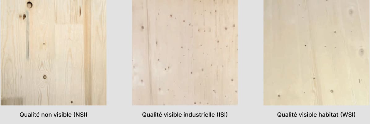 les trois types de qualité des panneaux de CLT